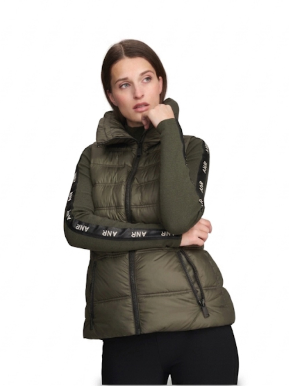 Alp N Rock “Arosa” Puffer Vest Olive Green Horizontal Quilt Full Zip XS NWOT